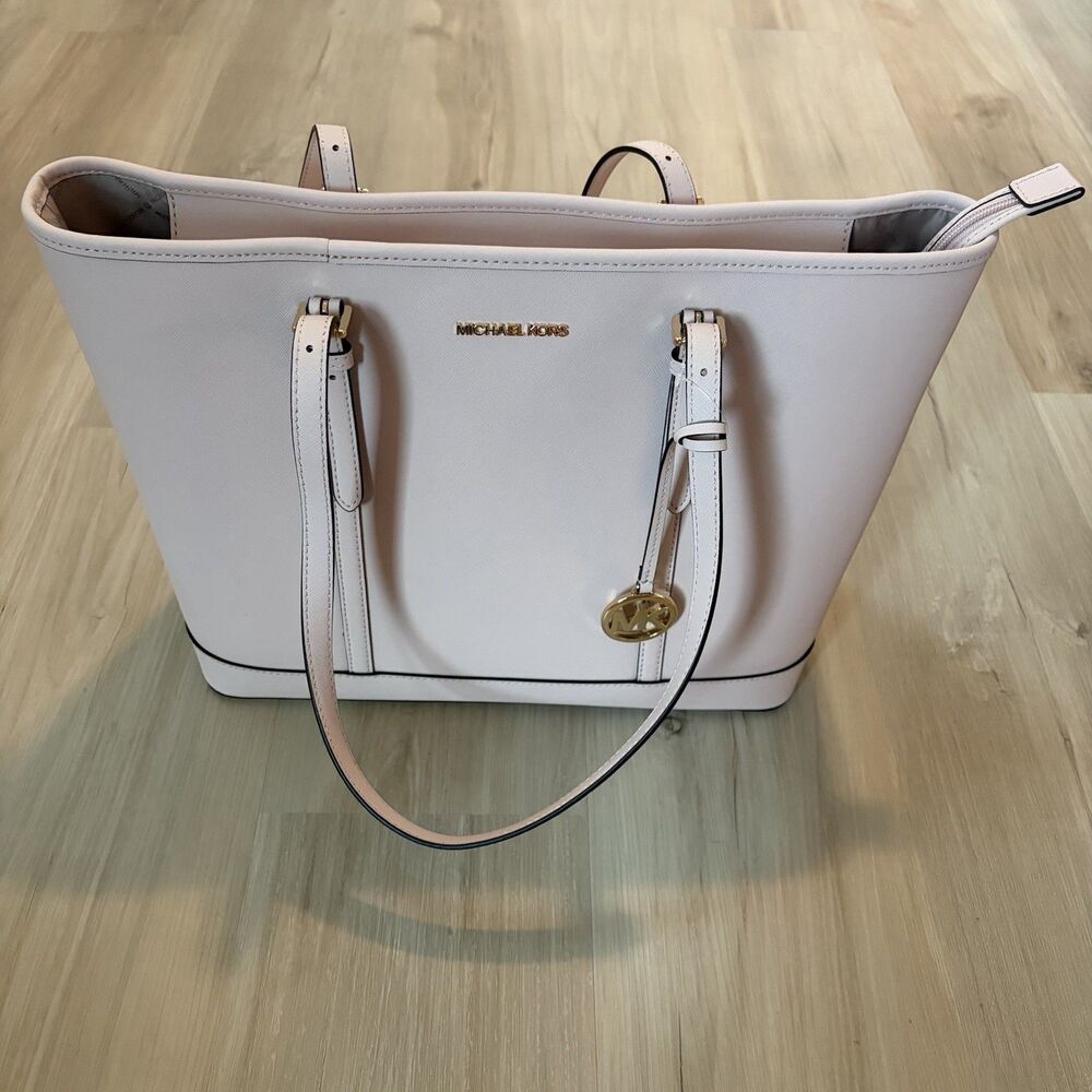 MICHAEL KORS JET SET TRAVEL LARGE TOP ZIP SHOULDER TOTE LEATHER BAG Light PINK